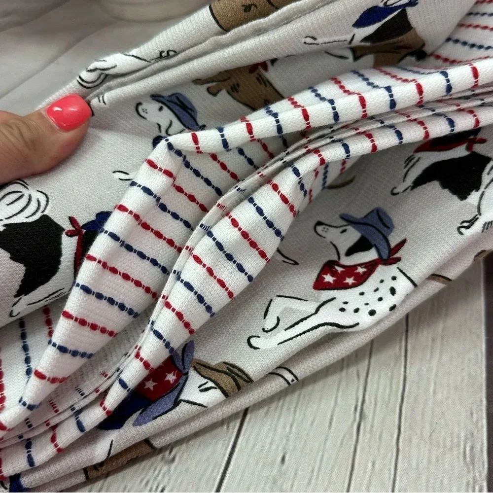 NWT truly lou americana cotton kitchen towel set of 3 with dogs in cowboy hats